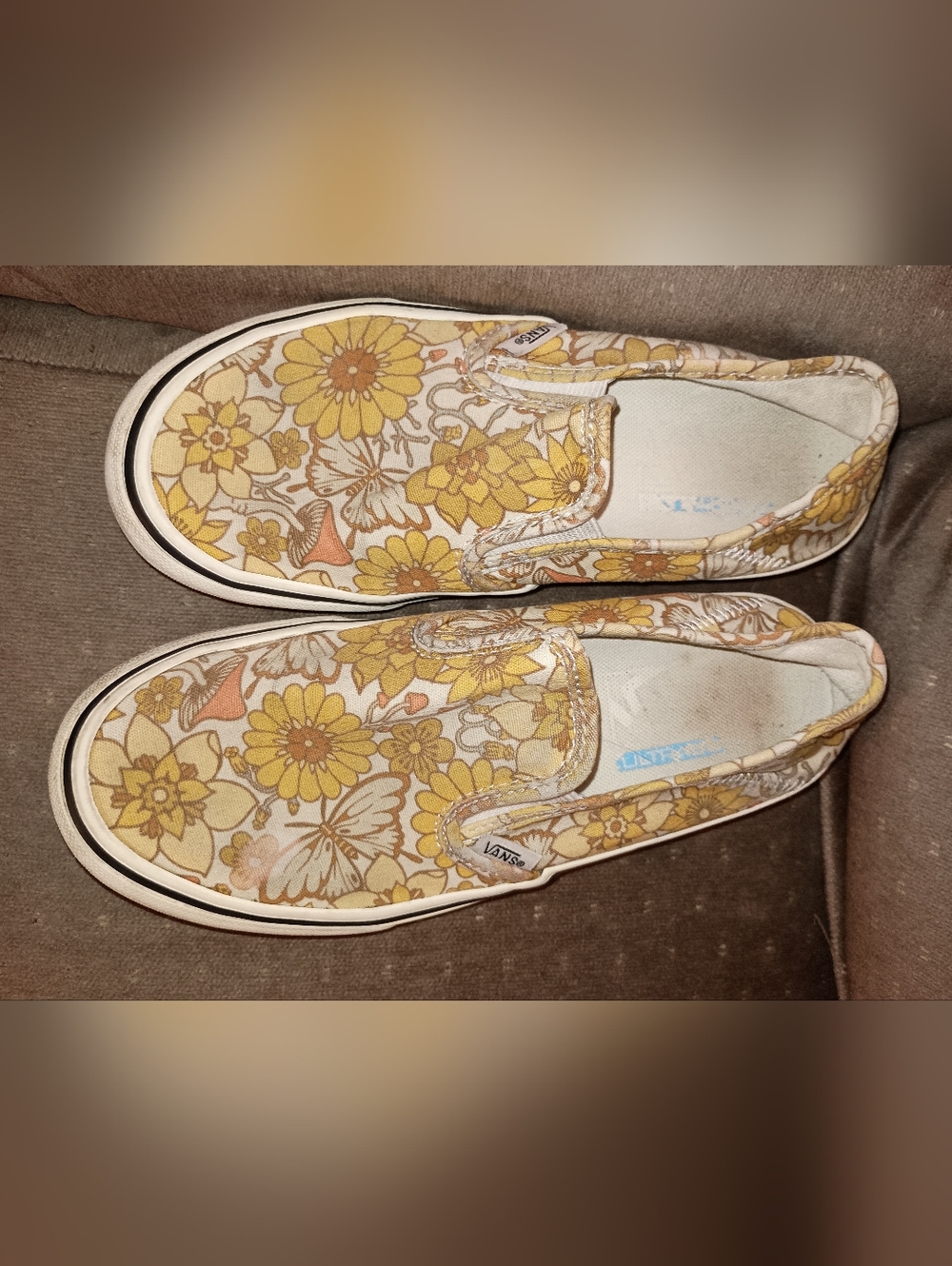 Vans Kids Floral Slip-On Sneakers in Yellow and Cream